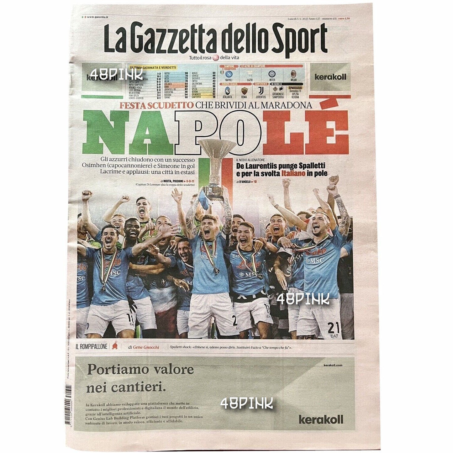 Gazzetta dello Sport Maradona Scudetto Party Naples June 5th Champion of Italy