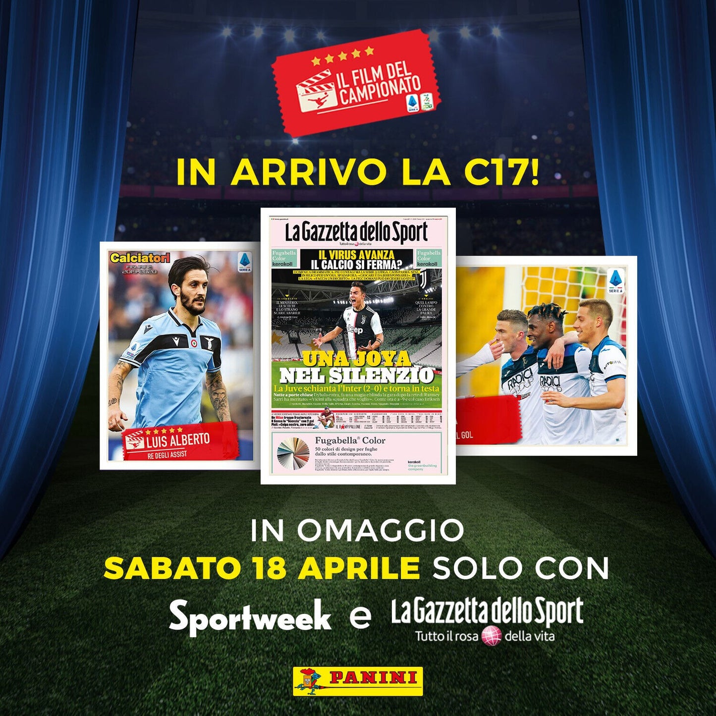 SPORTWEEK LA GAZZETTA DELLO SPORT Autocollants de footballeur 2019-20 Panini C15 C16 C17