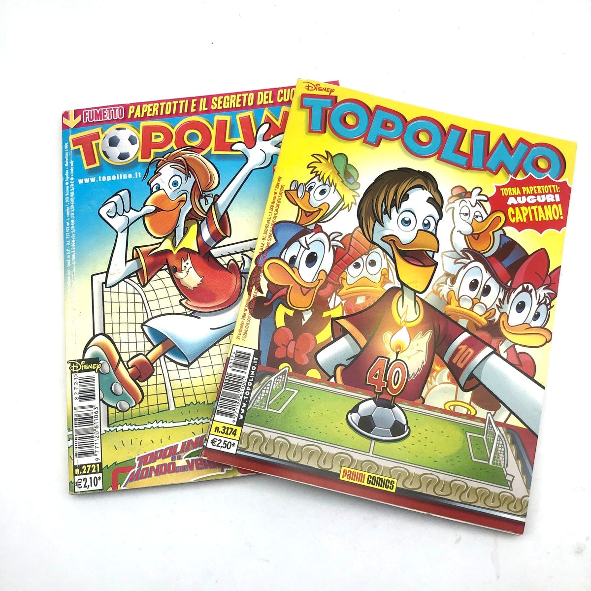 Set 2 Fumetti di TOPOLINO Libretto Francesco TOTTI che diventa Papertotti