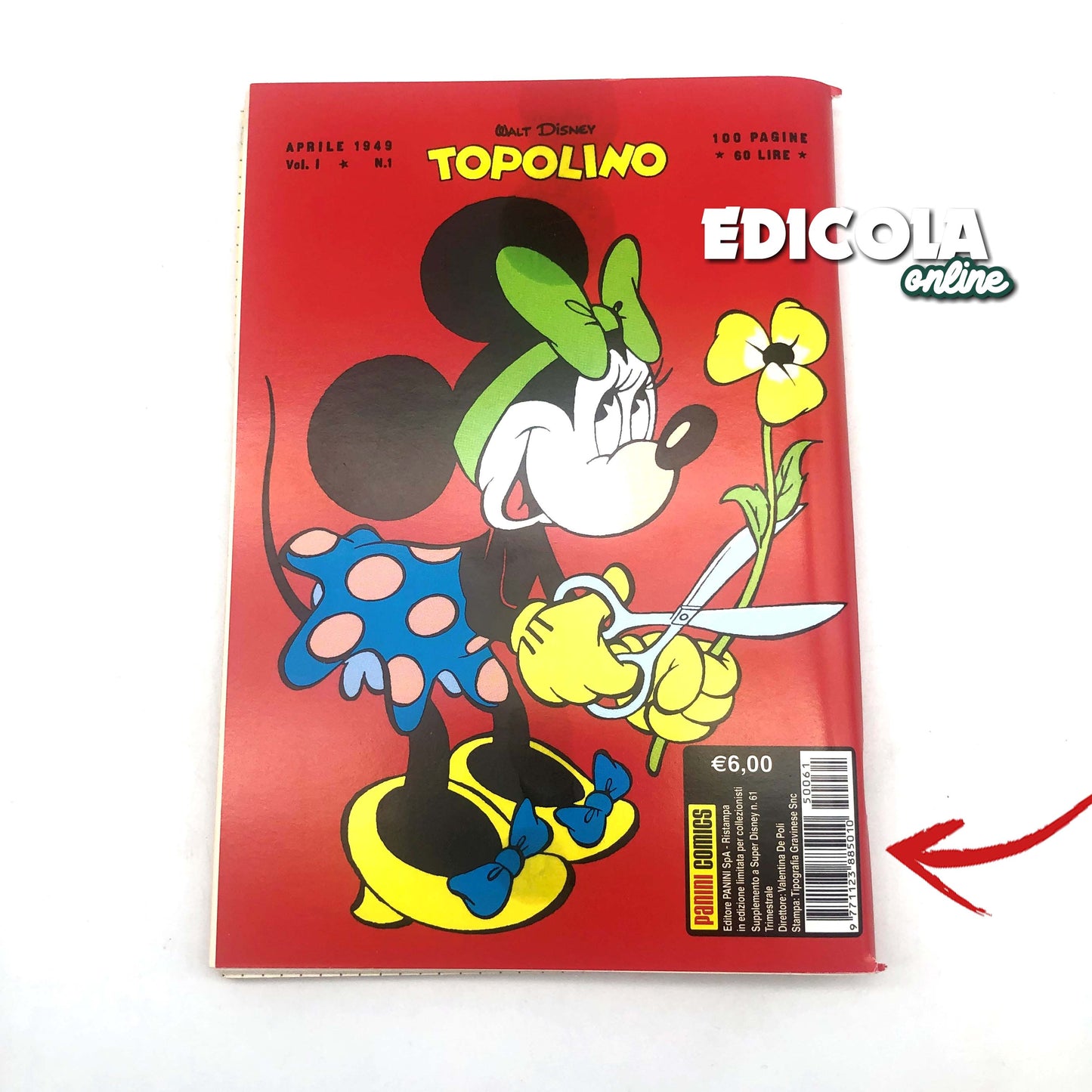 Mickey Mouse hat die Comic-Nummer n gepinnt. 1 Sammler-Nachdruck, 60 Lire, Vintage, selten