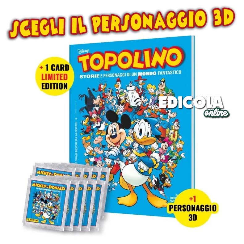 Starter Pack : Album  di Topolino + Personaggio 3D + 10 Bustine di figurine "Storie di un mondo fantastico"  2023
