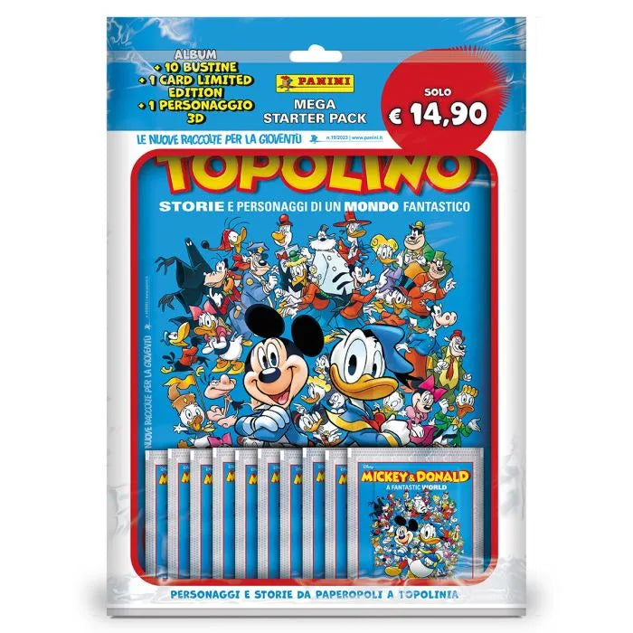 Starter Pack : Album  di Topolino + Personaggio 3D + 10 Bustine di figurine "Storie di un mondo fantastico"  2023