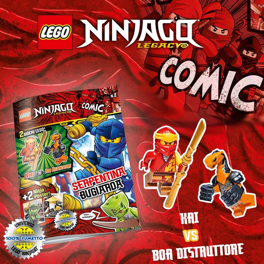 Rivista LEGO NINJAGO LEGACY COMIC n.2 con 2 GIOCHI LEGO®: Kai vs. Boa Distruttore