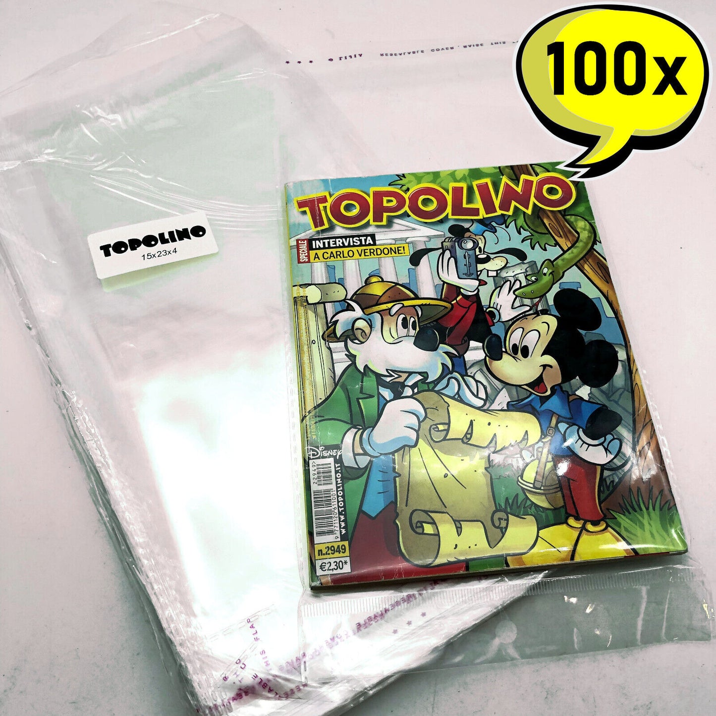 100x enveloppes de protection transparentes pour bandes dessinées MICKEY MOUSE Manga Paperinik