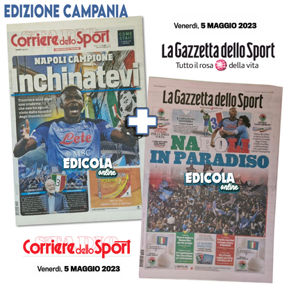 2x Giornale Gazzetta + Corriere dello Sport 5 Maggio 2023 3° Scudetto Calcio Napoli