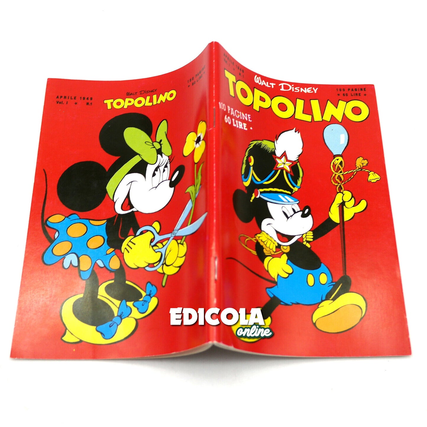 Numéro de bande dessinée Mickey Mouse Nerbini n. 1 Variante "A" RÉIMPRESSION 60 lire Vintage Rare