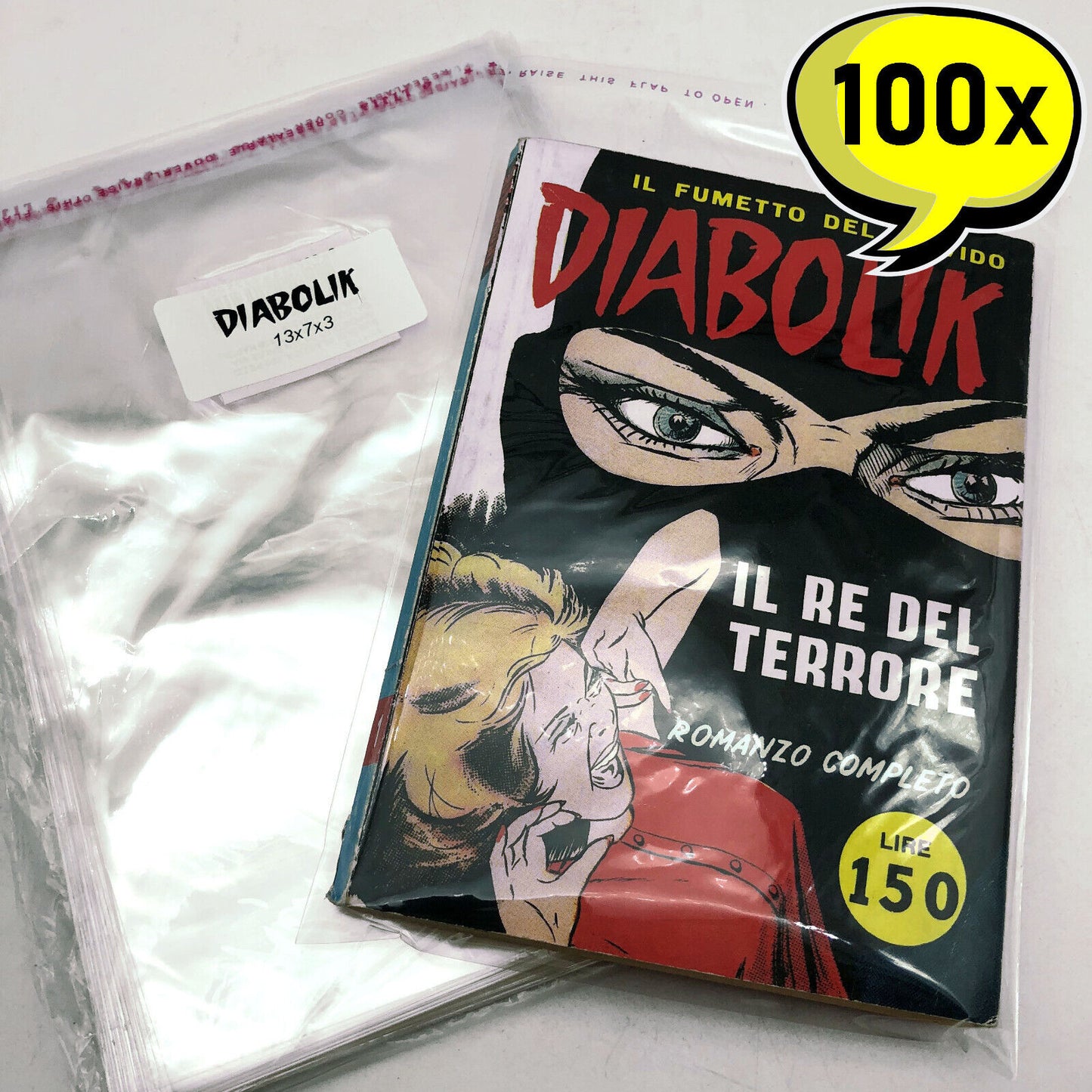 100 Buste protettive trasparenti per Fumetti DIABOLIK Satanik Alan Ford Kriminal
