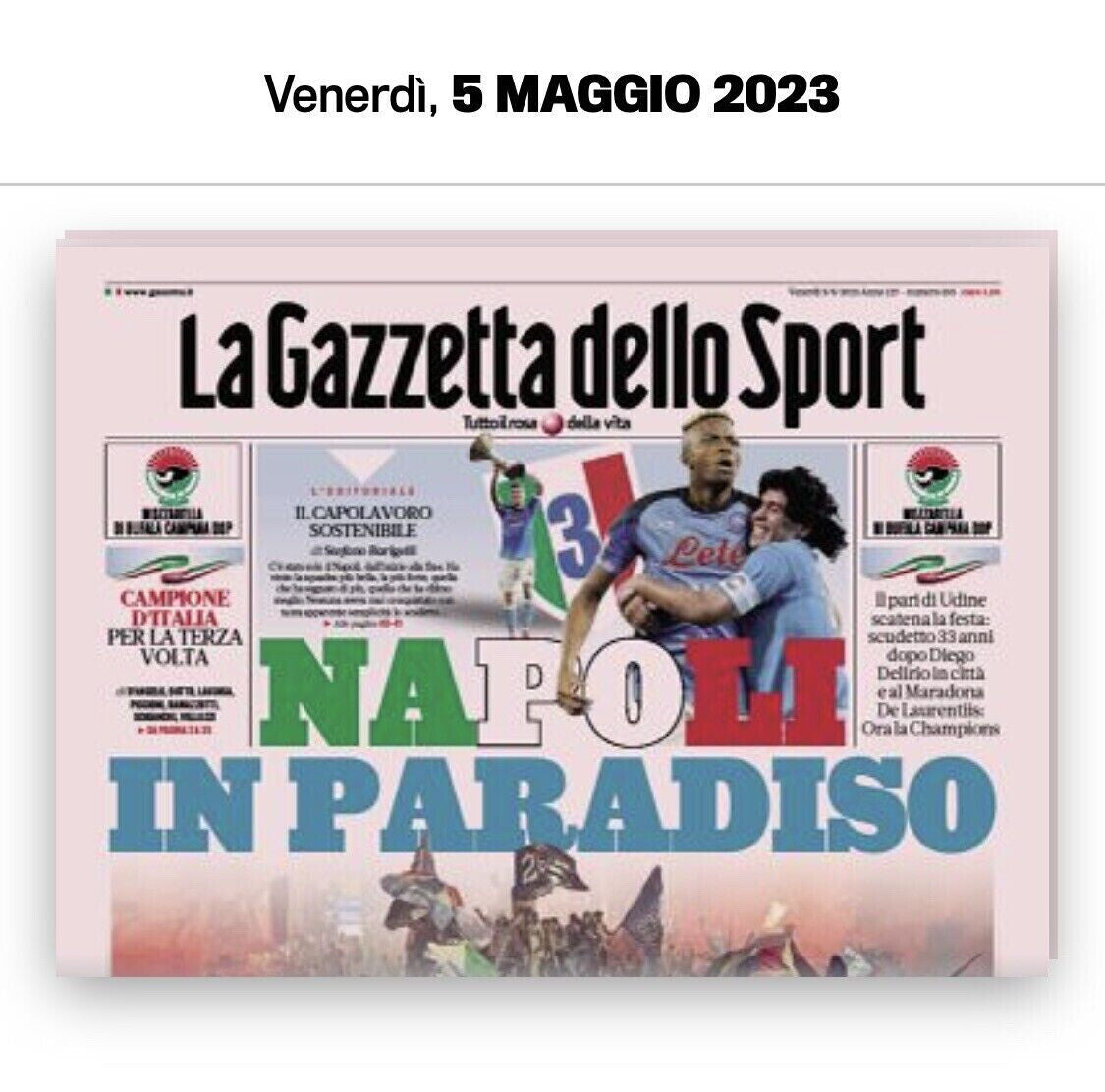 La Gazzetta dello Sport NEAPEL IM PARADIES 5. Mai 2023 3. Scudetto-Champion