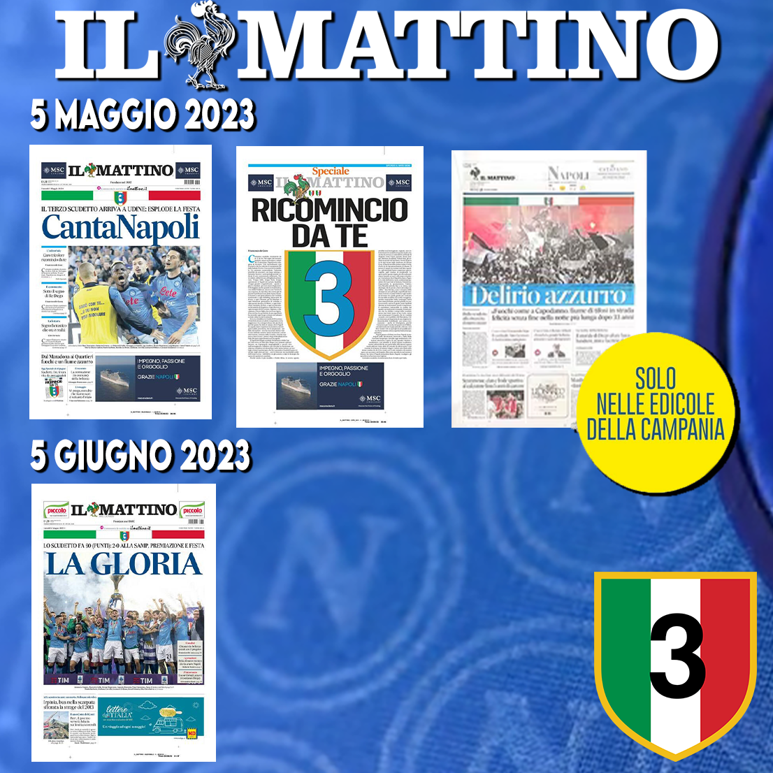 Newspapers il Mattino NAPLES Football SSC Italian Champion 3rd Scudetto 2022-23 2023