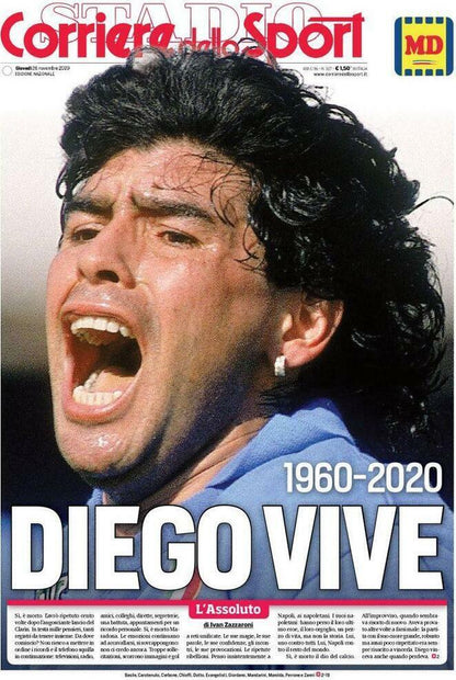 Corriere dello Sport Zeitung vom 26.11 DIEGO VIVE Tod von MARADONA 1960-2020