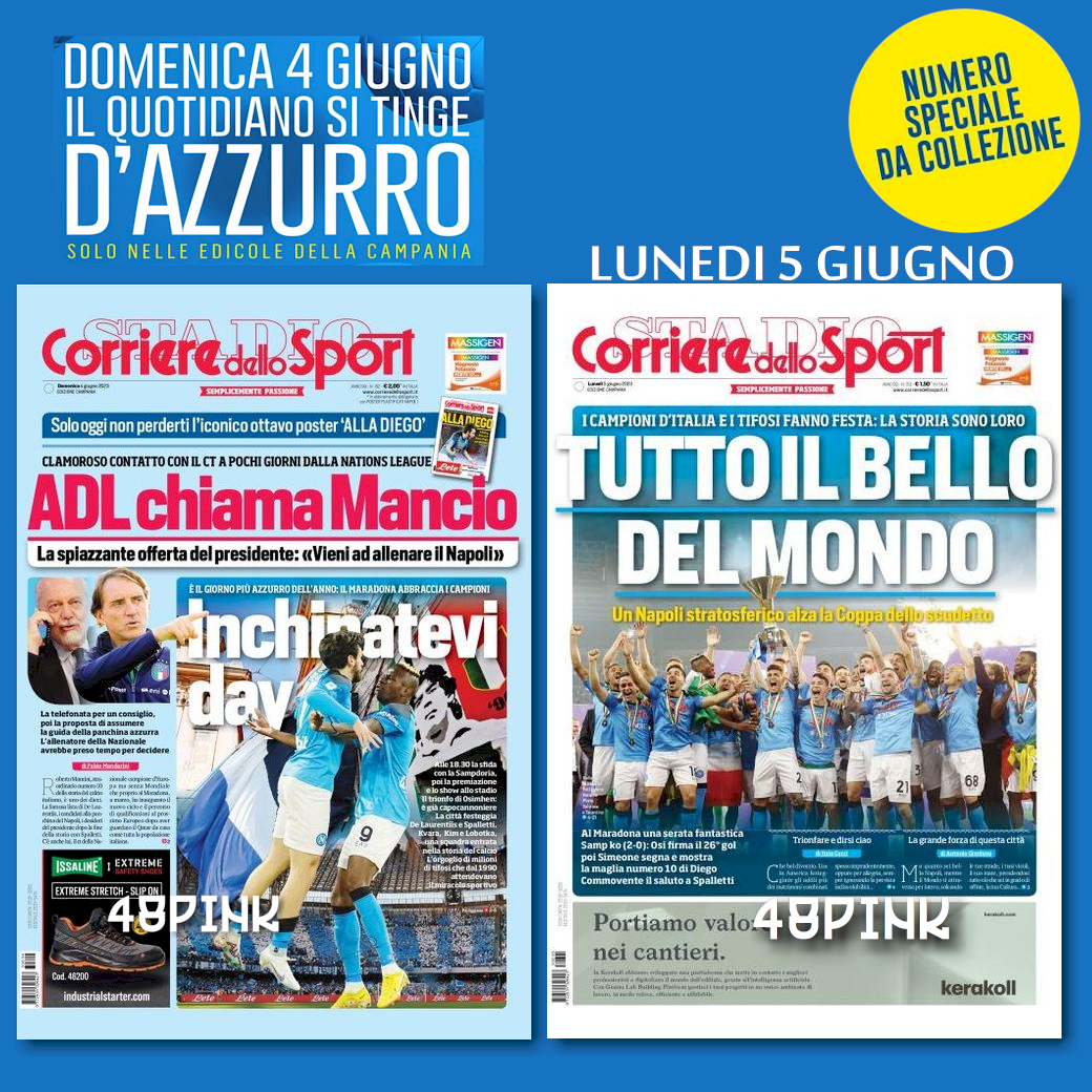 Satz Zeitungen NEAPEL SCUDETTO PARTY Corriere dello Sport Gazzetta Mattino Tutto