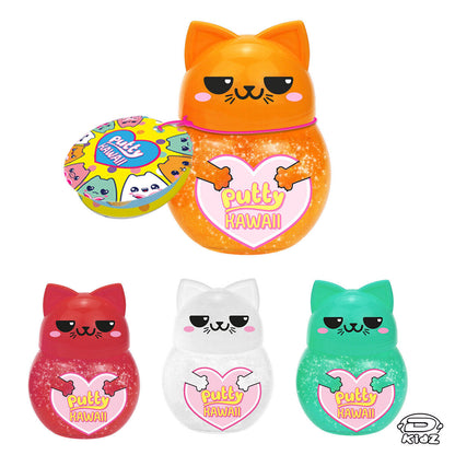 1x Personaggio PUTTY HAWAII Pasta Modellabile Gattino con SLIME Glitter Crystal