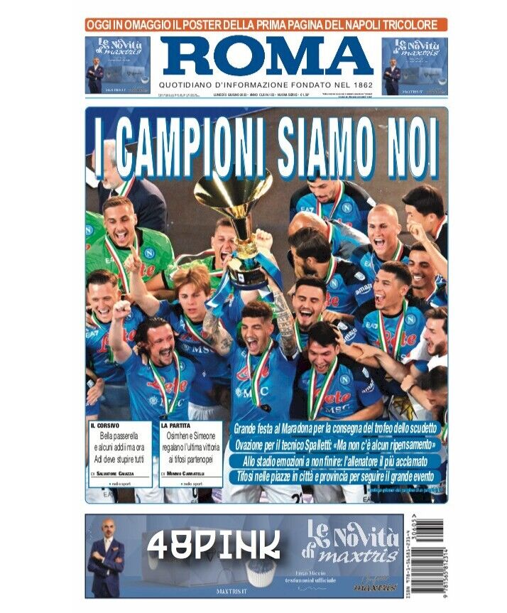 Satz Zeitungen NEAPEL SCUDETTO PARTY Corriere dello Sport Gazzetta Mattino Tutto