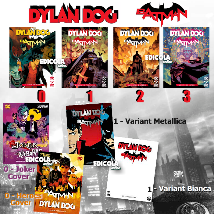 Komplette Saga 8x DYLAN DOG und BATMAN Comics Nummer 0 1 2 3 + Variante Cover Joker
