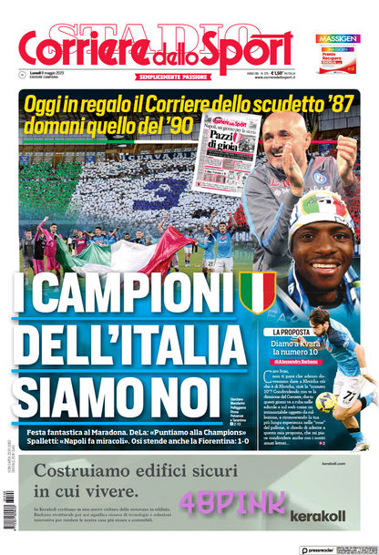 Le journal Corriere dello Sport réimprime NAPLES Scudetto 1987 1990 Coupe UEFA 1989