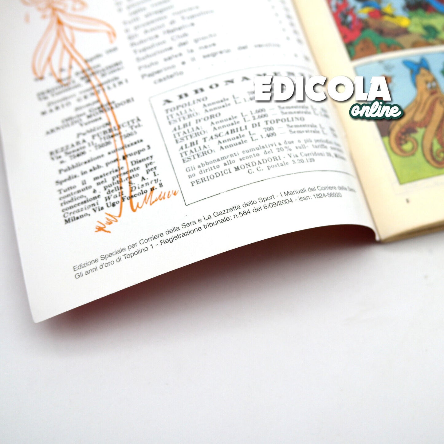 Réimpression du numéro 1 de la bande dessinée Mickey Mouse agrafée (2010), objet de collection, 60 lires, vintage et rare.