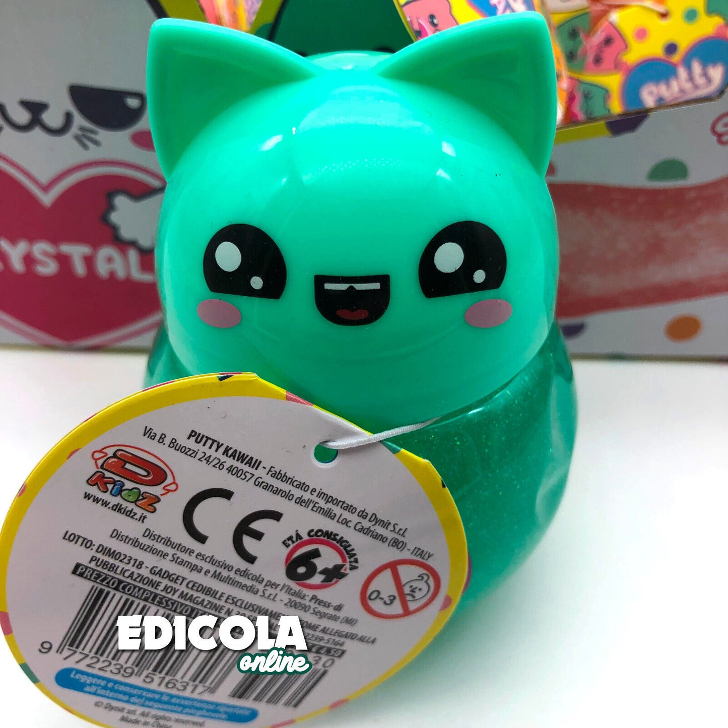 1x Personaggio PUTTY HAWAII Pasta Modellabile Gattino con SLIME Glitter Crystal