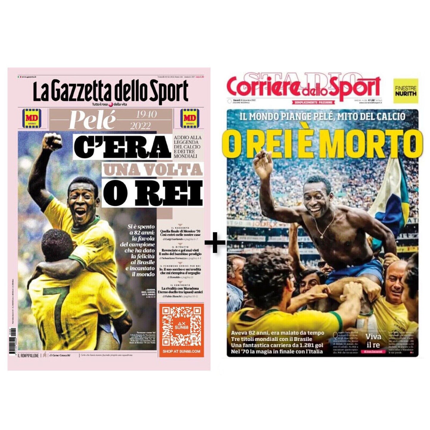 Set 2 Giornali (1x Corriere + 1x Gazzetta dello Sport) del 30.12.2022 MORTE di PELE