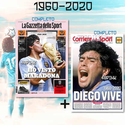Ensemble de 2 journaux (1x Gazzetta + 1x Corriere dello Sport) du 26.11 Diego Armando MARADONA