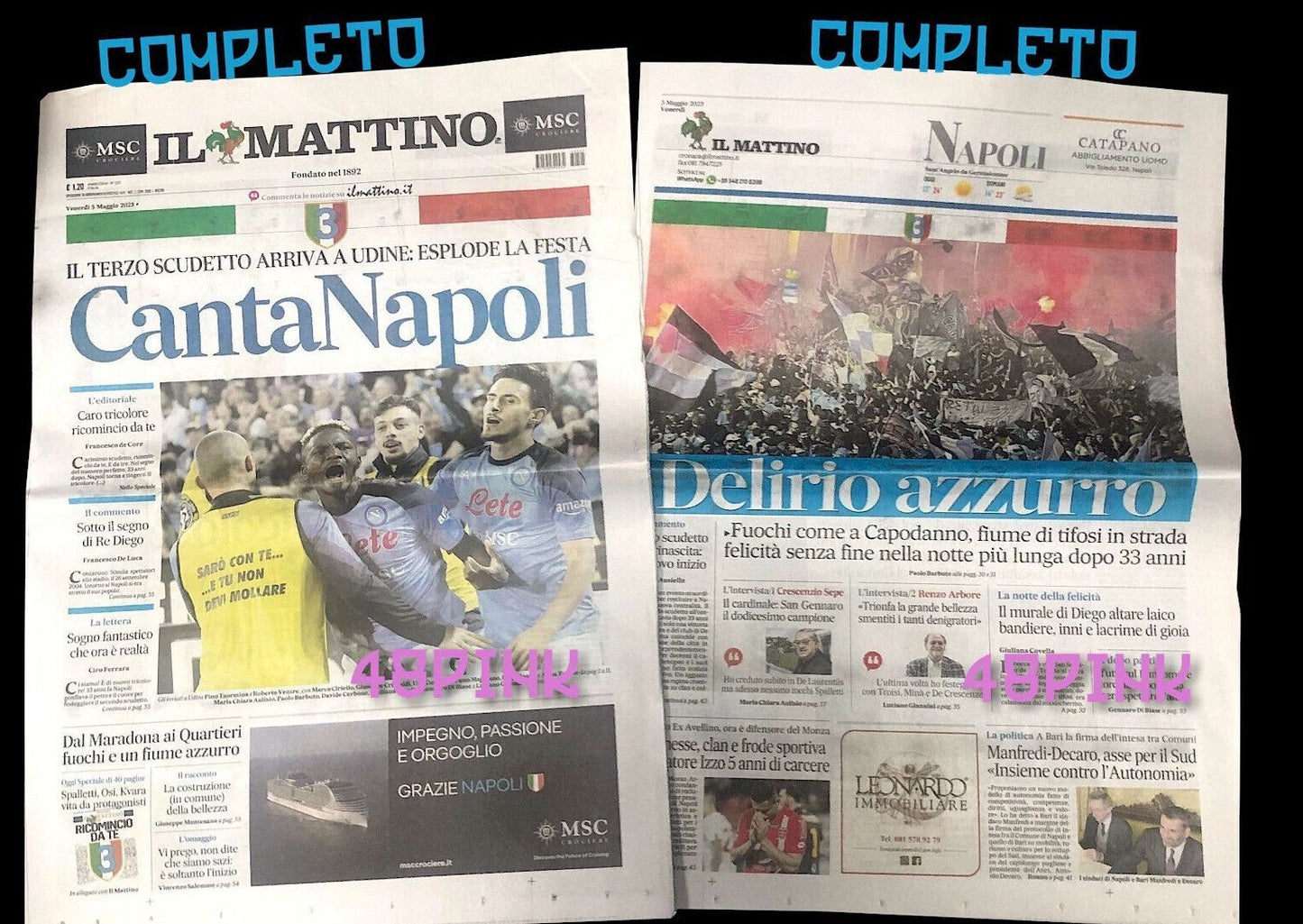 Giornali 5 Maggio 2023 NAPOLI Campione Corriere dello Sport Gazzetta 3 SCUDETTO