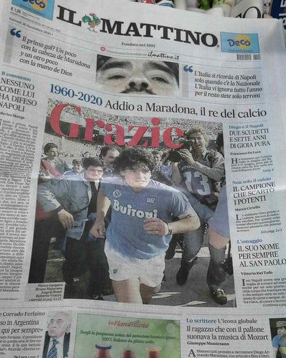 Giornale Il Mattino di NAPOLI del 26/11 Grazie Diego Armando MARADONA 1960-2020