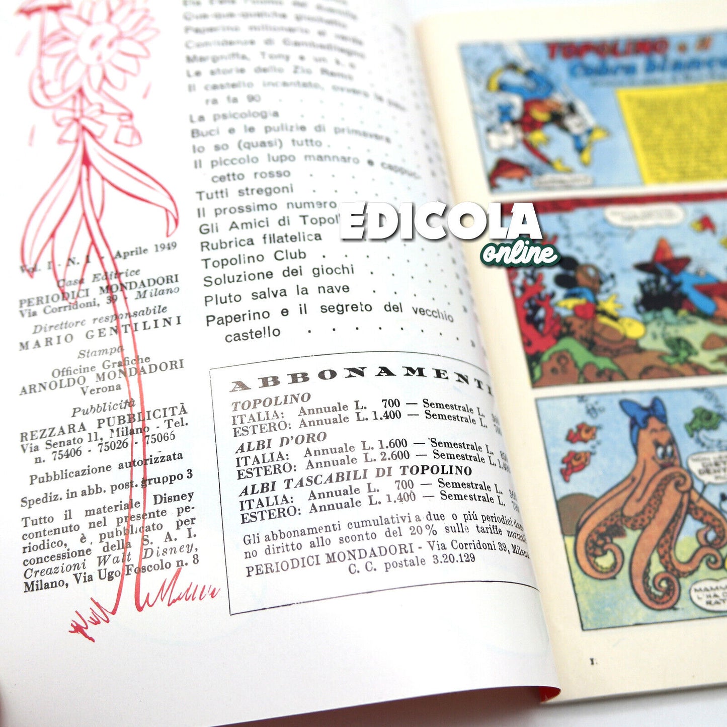 Numéro de bande dessinée Mickey Mouse Nerbini n. 1 Variante "A" RÉIMPRESSION 60 lire Vintage Rare