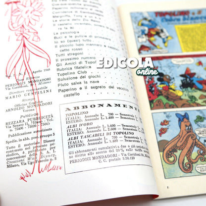Numéro de bande dessinée Mickey Mouse Nerbini n. 1 Variante "A" RÉIMPRESSION 60 lire Vintage Rare