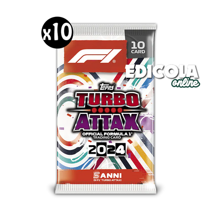 Pakete mit 10 TURBO ATTAX 2024 Formel-1-Karten, F1-Sammelkarte, Topps Auto