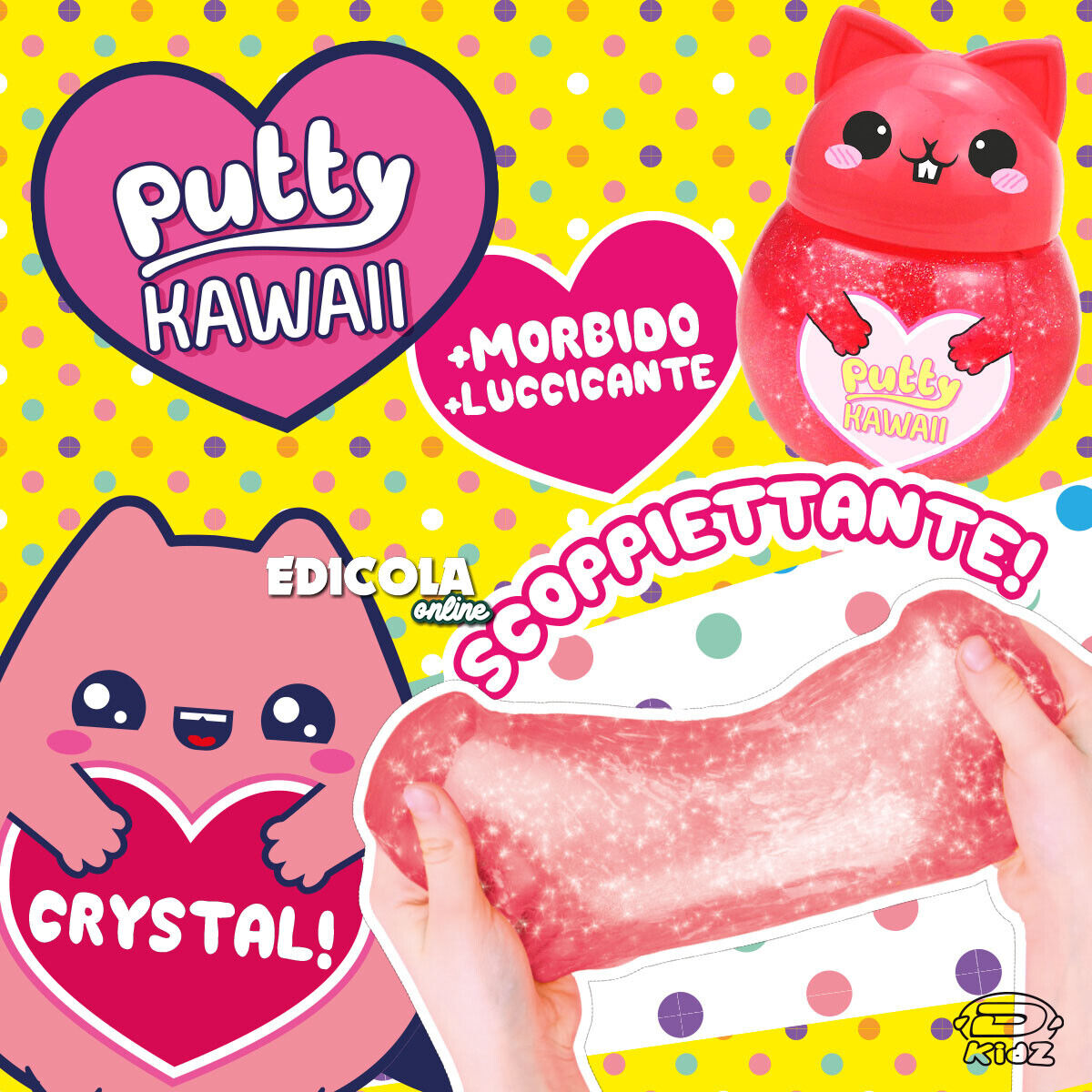 1x Personaggio PUTTY HAWAII Pasta Modellabile Gattino con SLIME Glitter Crystal
