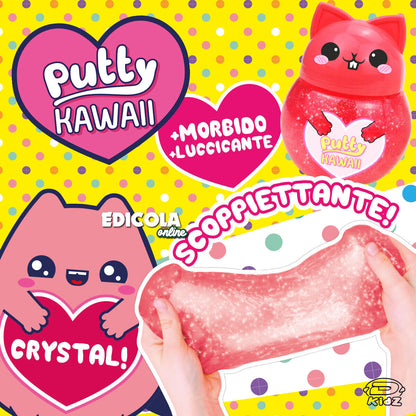 1x Personaggio PUTTY HAWAII Pasta Modellabile Gattino con SLIME Glitter Crystal