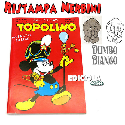 Numéro de bande dessinée Mickey Mouse Nerbini n. 1 Variante "A" RÉIMPRESSION 60 lire Vintage Rare