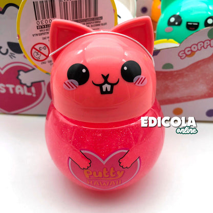 1x Personaggio PUTTY HAWAII Pasta Modellabile Gattino con SLIME Glitter Crystal