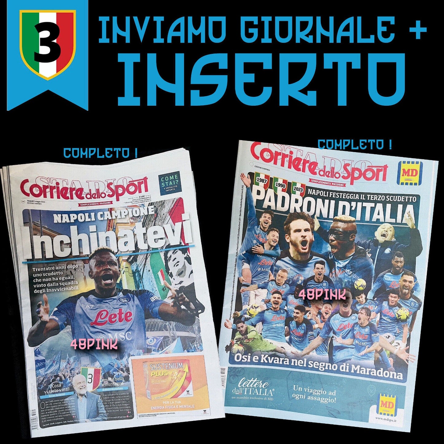 Giornali 5 Maggio 2023 NAPOLI Campione Corriere dello Sport Gazzetta 3 SCUDETTO