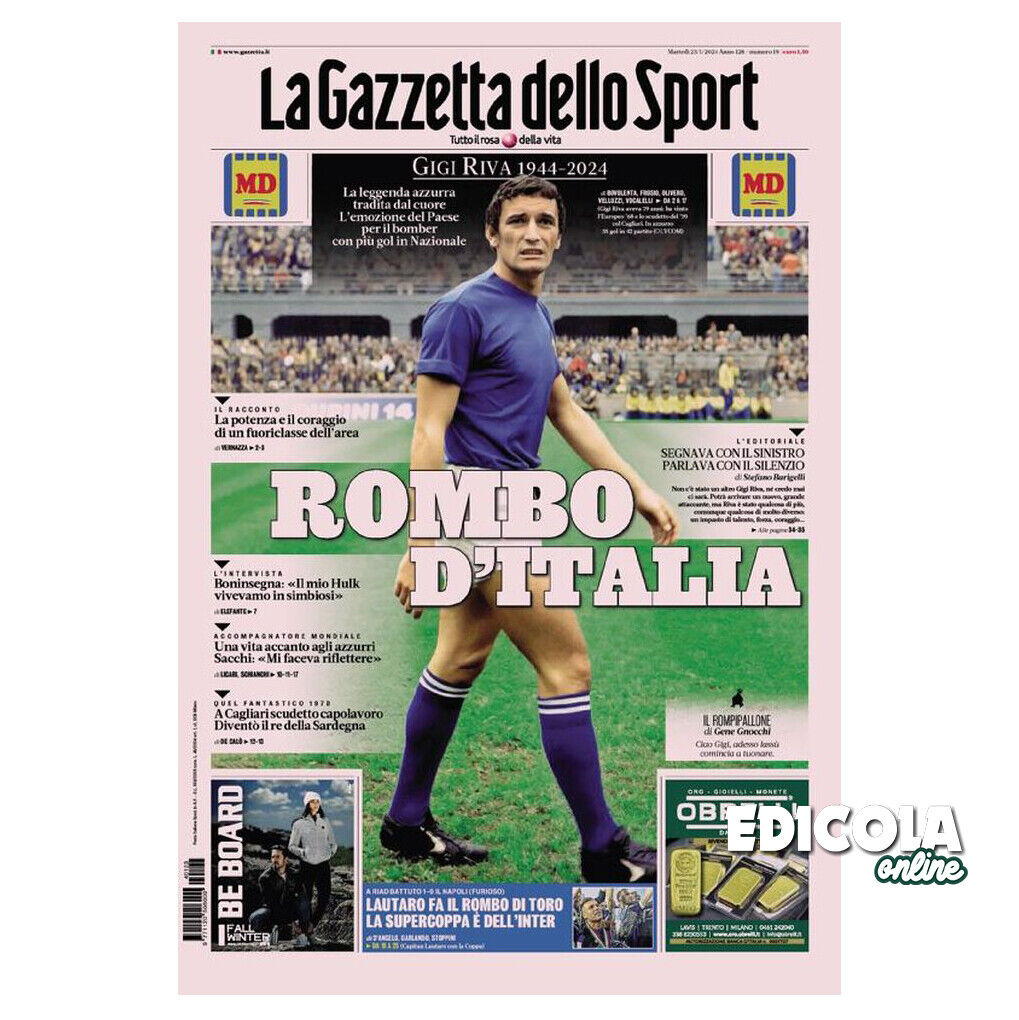 Corriere Gazzetta dello Sport alle 23.01.2024 Tod von Gigi RIVA Luigi Cagliari