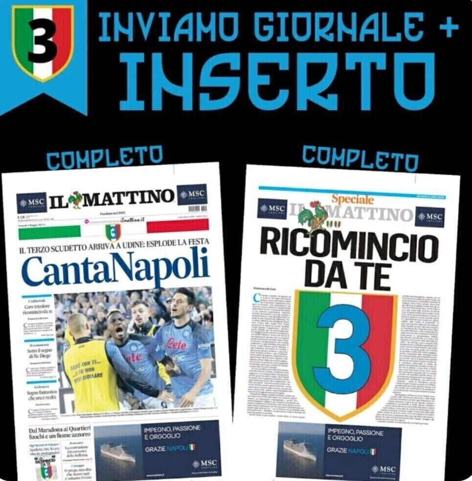 Newspapers il Mattino NAPLES Football SSC Italian Champion 3rd Scudetto 2022-23 2023