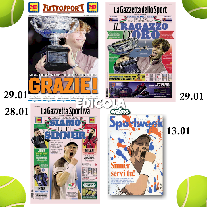 Gazzetta dello Sport tous les SportWeek Jannik SINNER ITALIA Tennis Open d'Australie