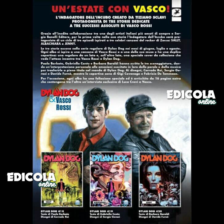 Lot 4 Comics von DYLAN DOG und VASCO ROSSI, komplette Serie 1, Erstausgabe, selten