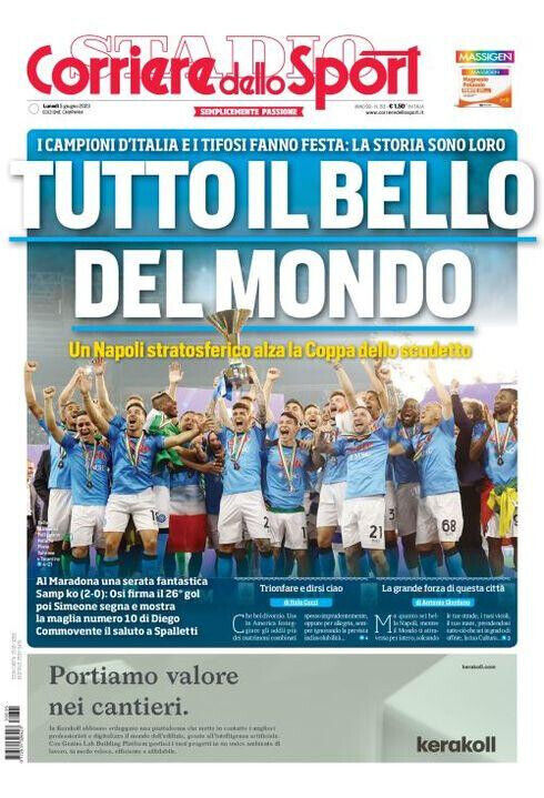 Corriere dello Sport of 4 5 June 2023 3 Scudetto Calcio Napoli Copy Azzurra
