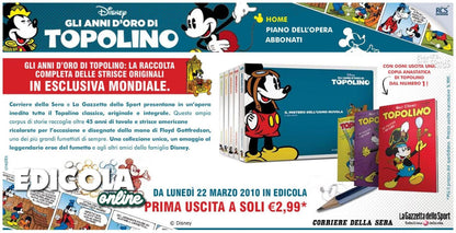 Réimpression du numéro 1 de la bande dessinée Mickey Mouse agrafée (2010), objet de collection, 60 lires, vintage et rare.