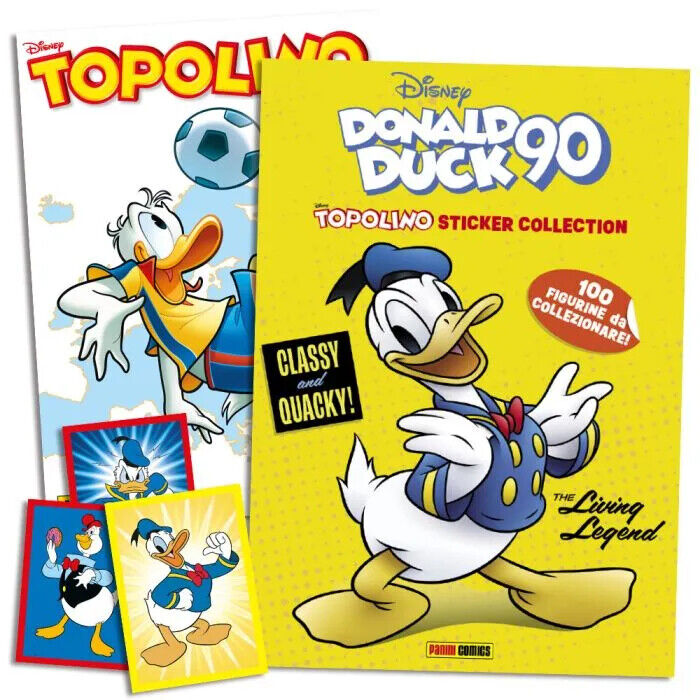 Complete Set 5/5 Album and Packs of Stickers PAPERINO 90 Years Donald Duck + Mickey Mouse Comics