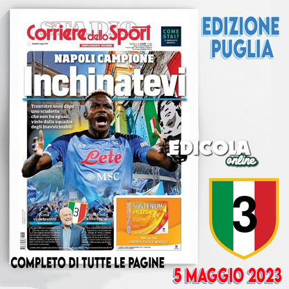 Newspaper Corriere dello Sport of May 5, 2023 3 Scudetto Football Napoli Osimhen