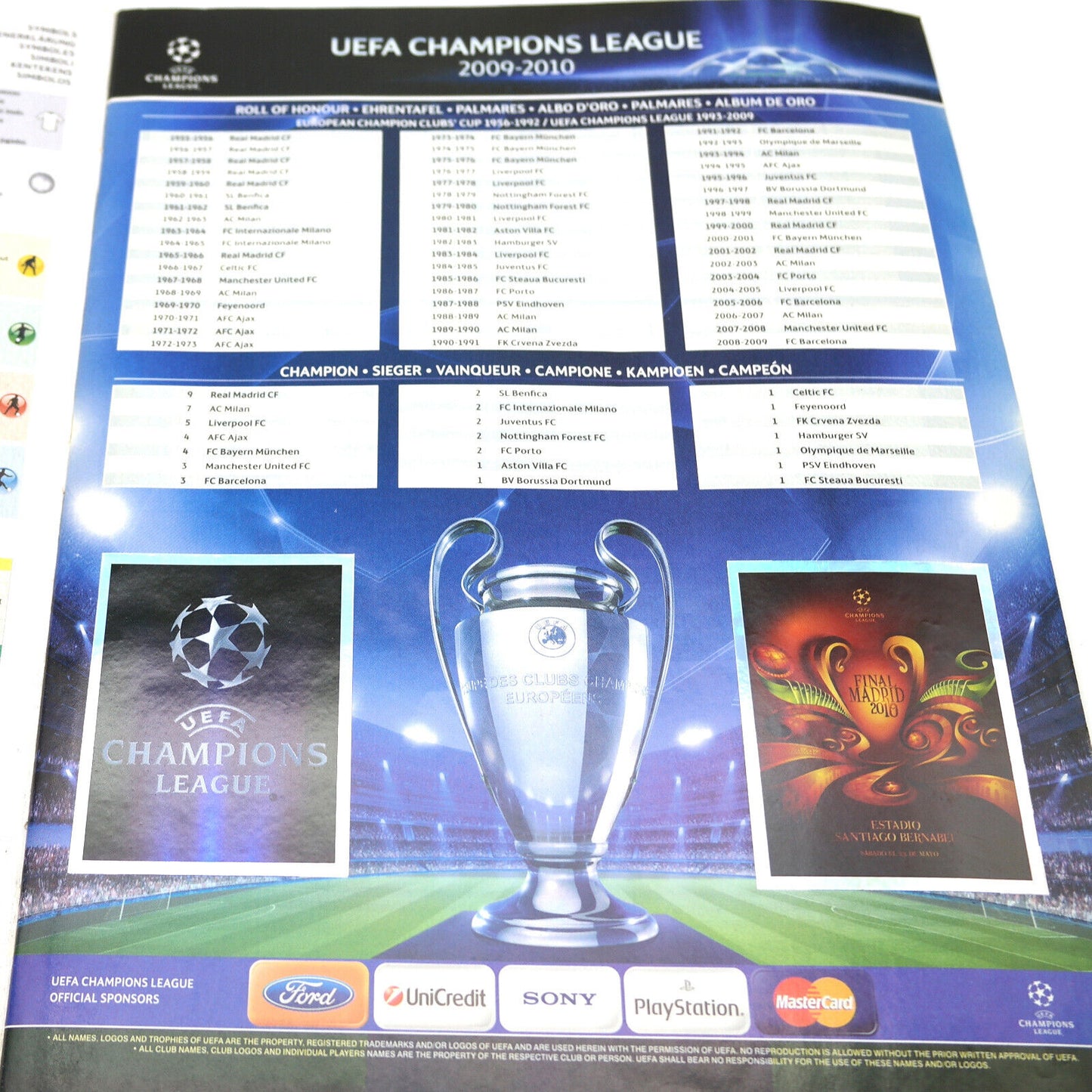 Album Completo di Figurine Calciatori Panini CHAMPIONS LEAGUE 2009-10 Uefa 2010