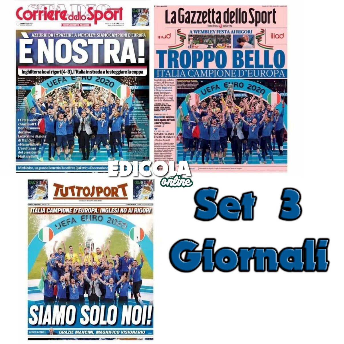 Set 3x Newspaper La Gazzetta Tutto Corriere dello Sport ITALY Champion of Europe