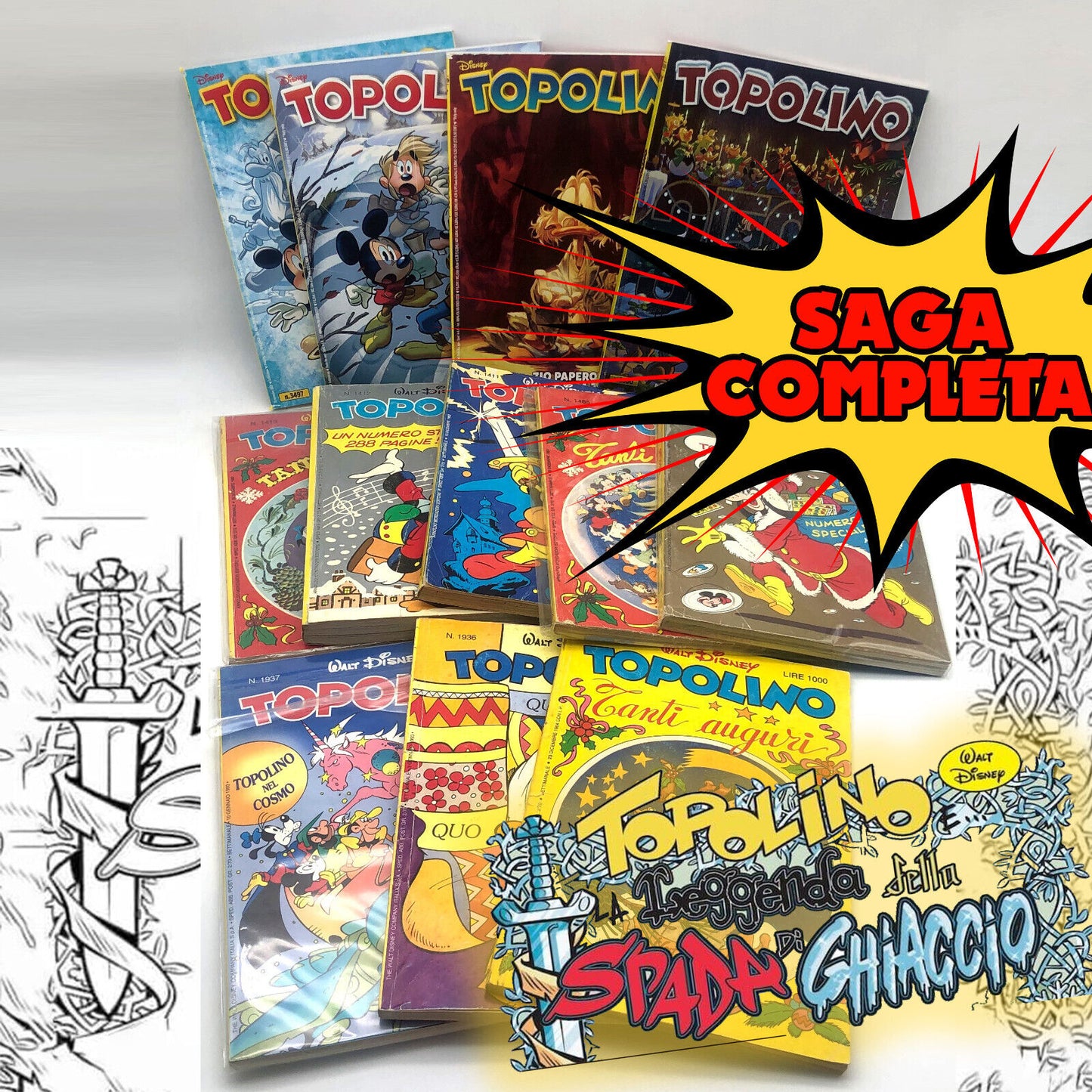 Lot von 12 kompletten gebrauchten Saga-Comics von MICKEY MOUSE und dem EISSCHWERT