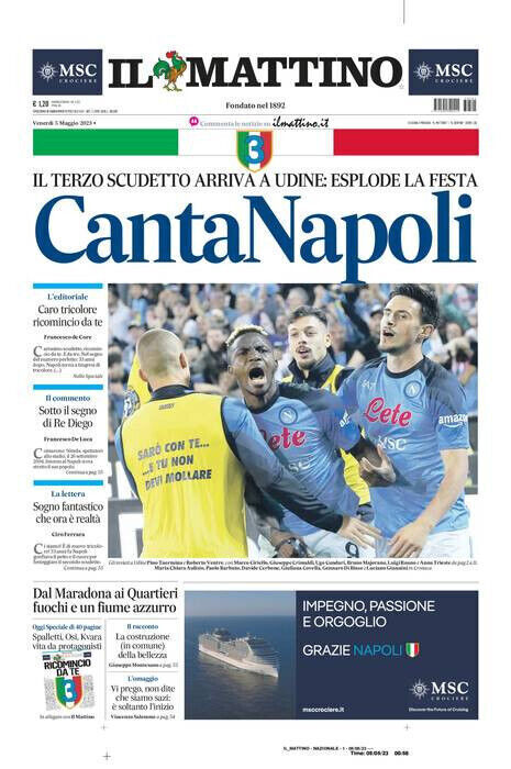 Newspapers il Mattino NAPLES Football SSC Italian Champion 3rd Scudetto 2022-23 2023