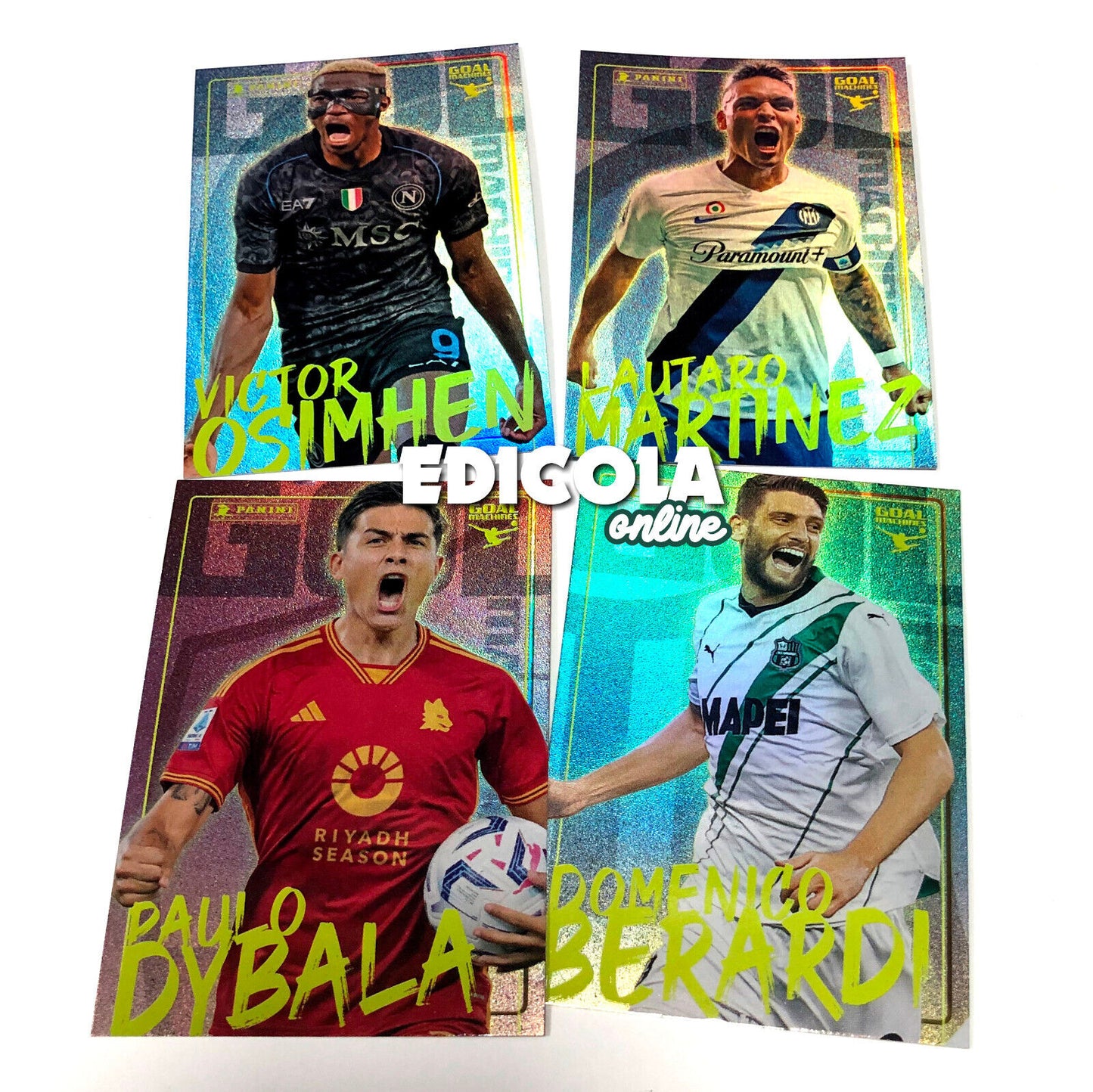 Set 4x Carte PANINI FOOTBALLERS 2023-24 GOAL MACHINES Figurines 2024 Cartes Limitées