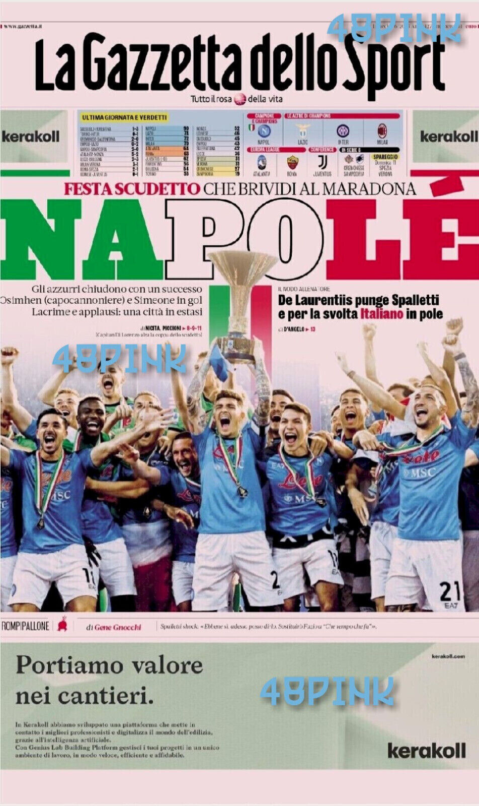 Corriere dello Sport Gazzetta Mattino NAPLES SCUDETTO PARTY 2023 champion de football
