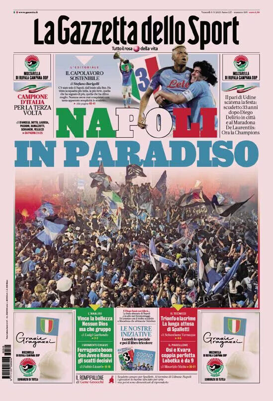 La Gazzetta dello Sport NEAPEL IM PARADIES 5. Mai 2023 3. Scudetto-Champion