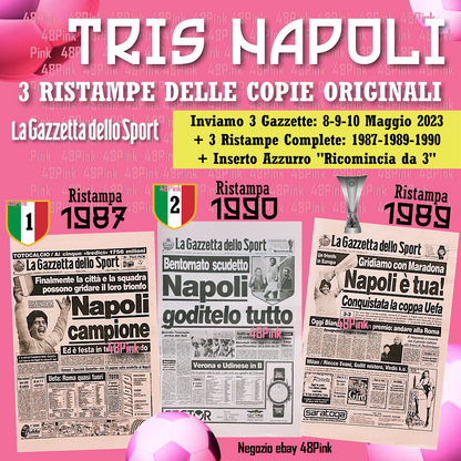 Giornale Gazzetta dello Sport Ristampe NAPOLI Scudetto 1987 1990 Coppa Uefa 1989
