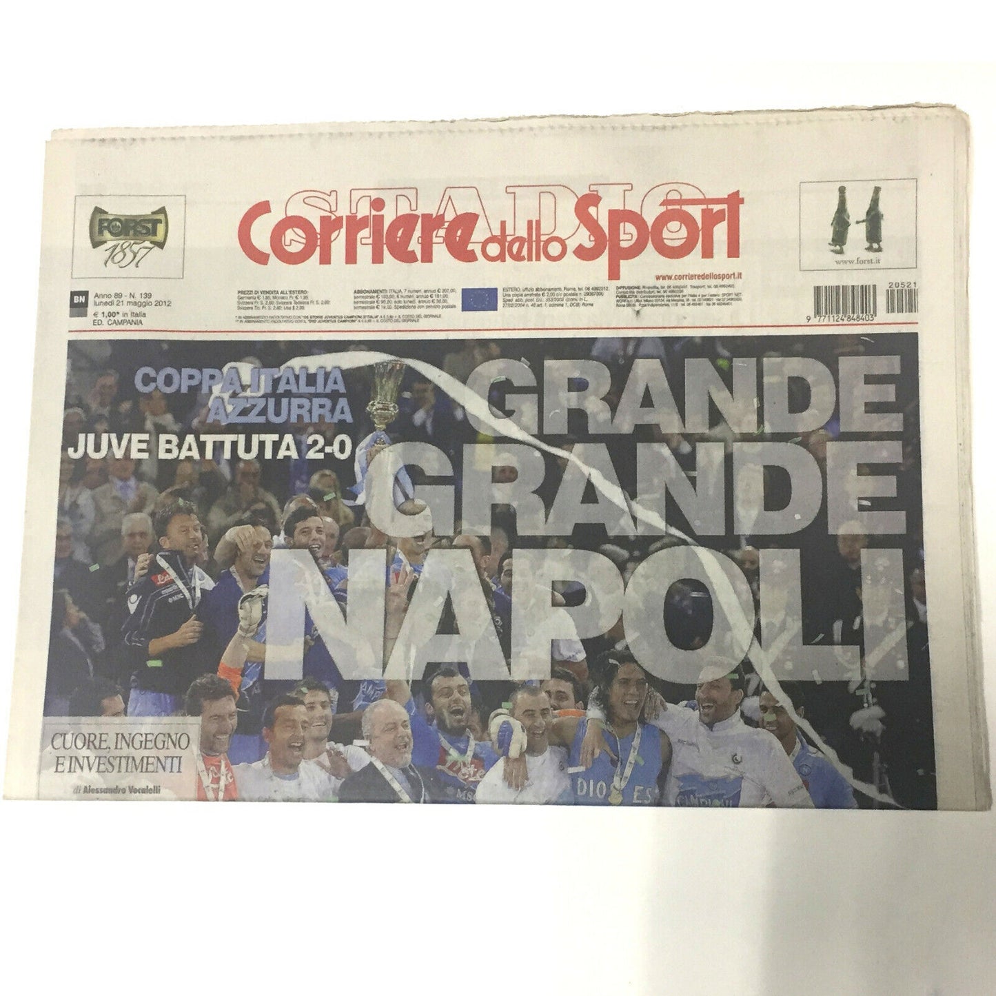 Giornale Corriere dello Sport del 21.05.2012 Il Calcio Napoli Vince Coppa ITALIA